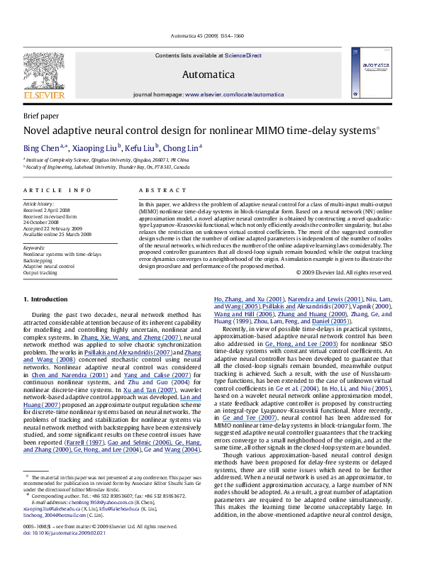 (PDF) Novel adaptive neural control design for nonlinear MIMO time ...