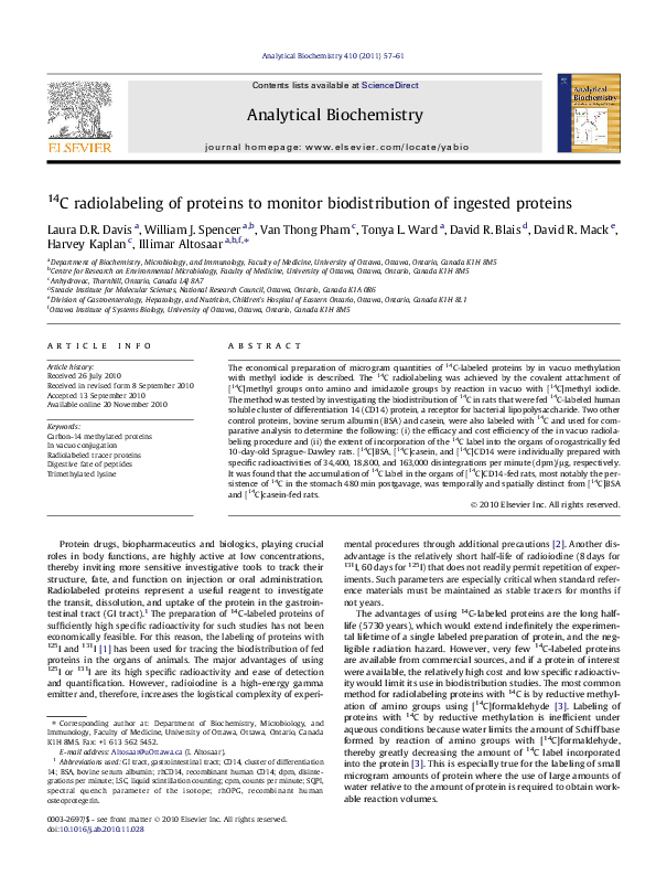 (PDF) 14C radiolabeling of proteins to monitor biodistribution of