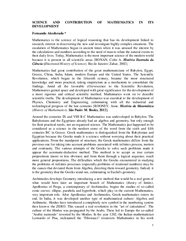 (PDF) SCIENCE AND CONTRIBUTION OF MATHEMATICS IN ITS DEVELOPMENT