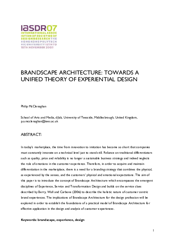 (PDF) BRANDSCAPE ARCHITECTURE: TOWARDS A UNIFIED THEORY OF EXPERIENTIAL ...