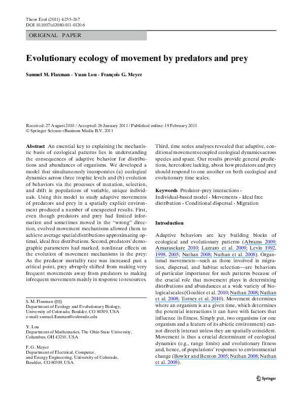 (PDF) Evolutionary ecology of movement by predators and prey
