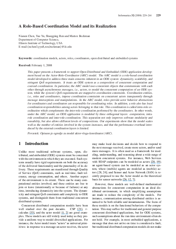 (PDF) A Role-Based Coordination Model and its Realization