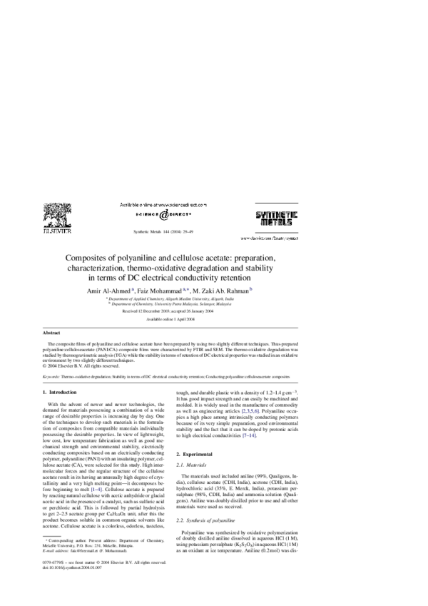 (PDF) Composites of polyaniline and cellulose acetate: preparation ...