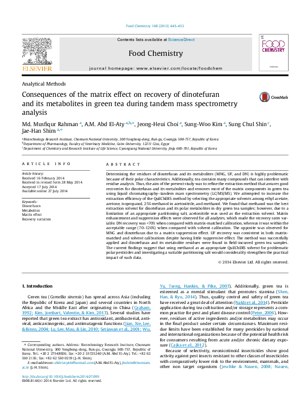 (PDF) Consequences of the matrix effect on recovery of dinotefuran and ...