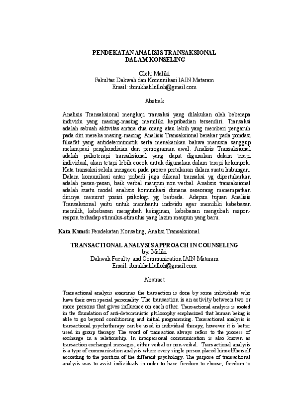 Doc Pendekatan Analisis Transaksional Dalam Konseling Malik Ibnukhalilulloh Academia Edu
