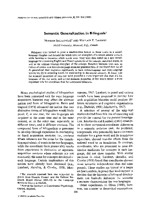 (PDF) Semantic generalization in bilinguals