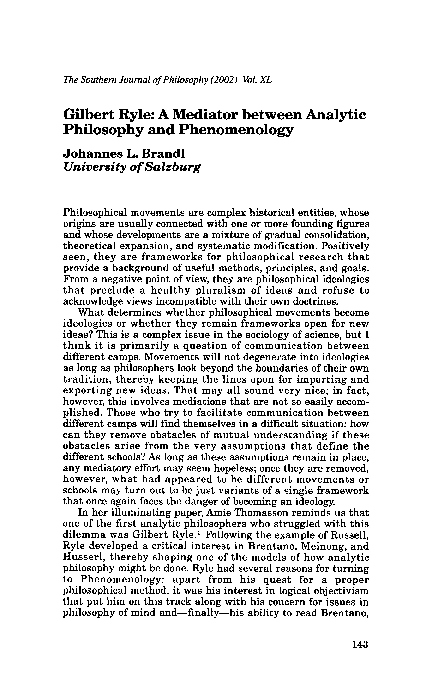 (PDF) Gilbert Ryle: A Mediator between Analytic Philosophy and ...
