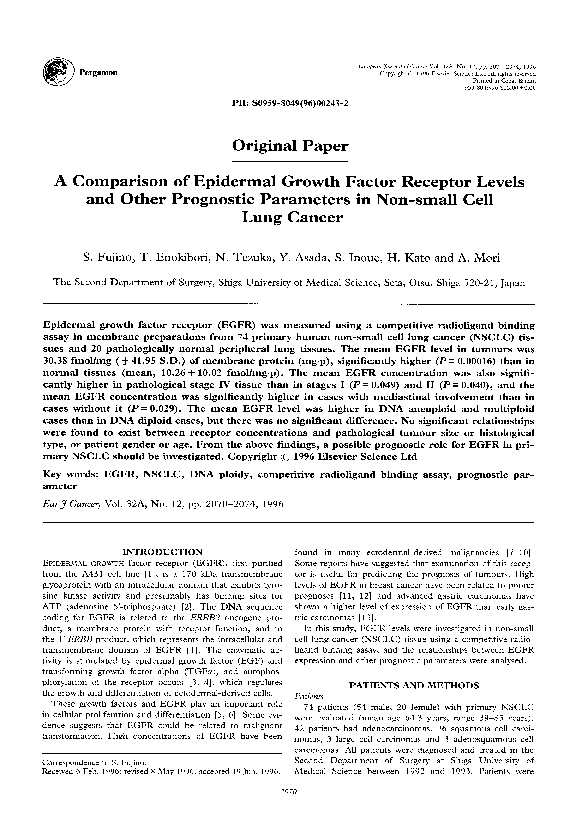 (PDF) A comparison of epidermal growth factor receptor levels and other ...