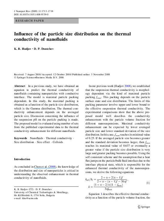 (PDF) Influence of the particle size distribution on the thermal ...