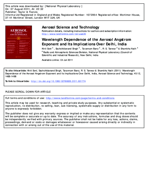 (PDF) Wavelength dependence of the aerosol Angstrom exponent and its ...