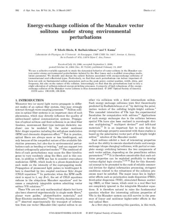 (PDF) Energy-exchange collision of the Manakov vector solitons under ...