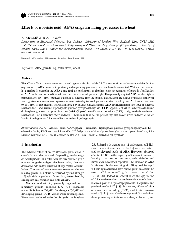(PDF) Effects of abscisic acid (ABA) on grain filling processes in