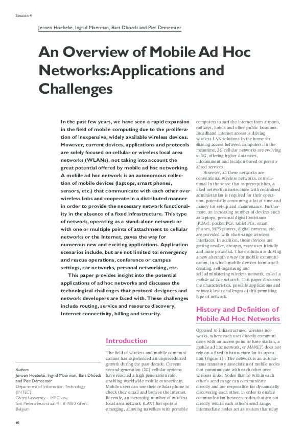 (PDF) An Overview of Mobile Ad Hoc Networks: Applications and Challenges