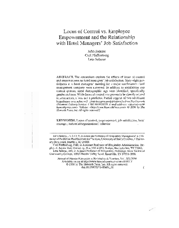 (PDF) Locus of Control vs. Employee Empowerment and the Relationship ...