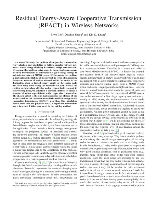 (PDF) Residual energy-aware cooperative transmission (REACT) in ...