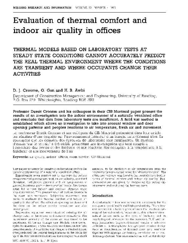 (PDF) Evaluation of thermal comfort and indoor air quality in offices