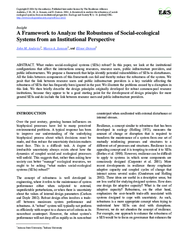 (PDF) A framework to analyze the robustness of social-ecological ...