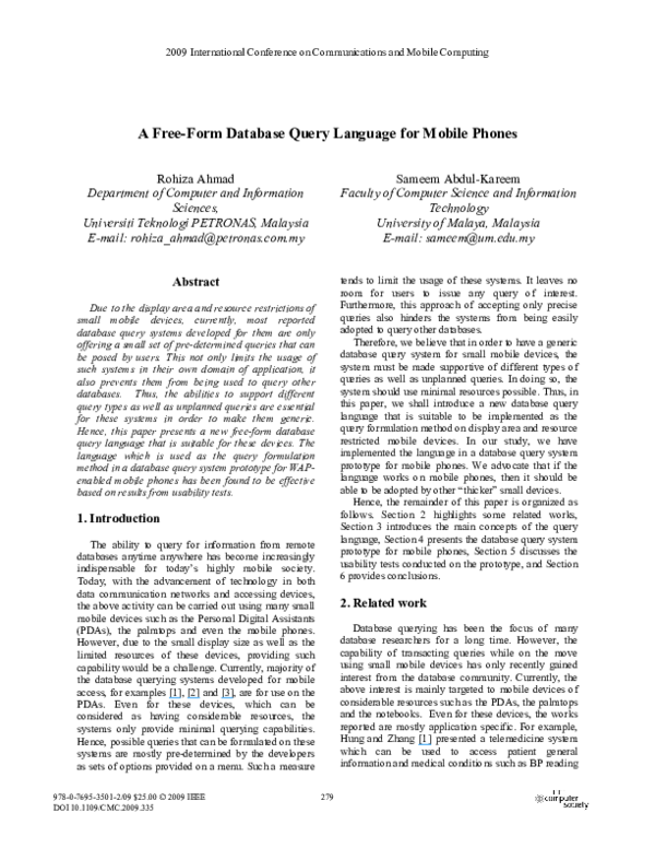 (PDF) A Free-Form Database Query Language for Mobile Phones