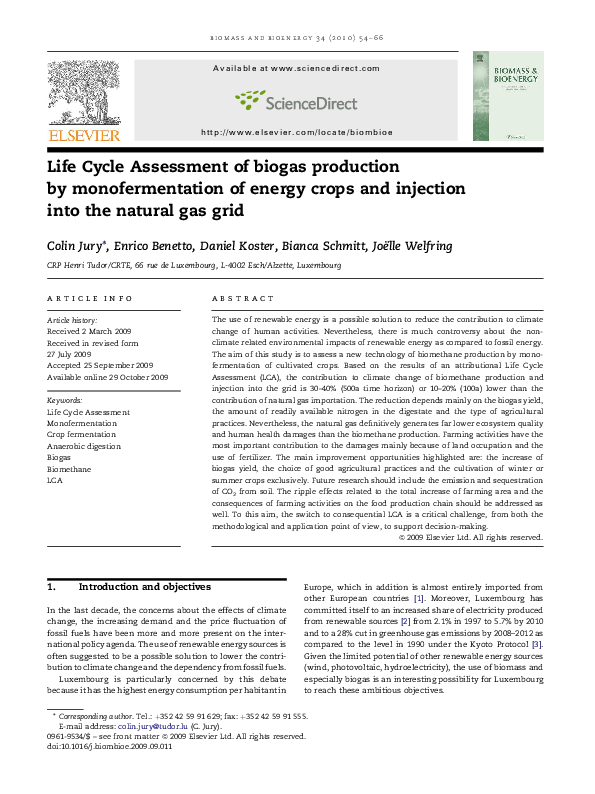 (PDF) Life Cycle Assessment of biogas production by monofermentation of ...