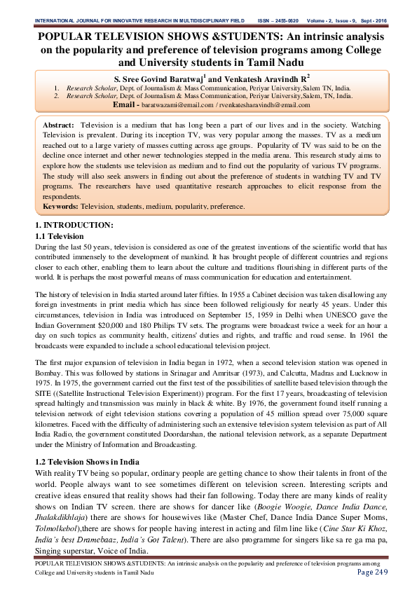 (PDF) POPULAR TELEVISION SHOWS & STUDENTS: An intrinsic analysis on the ...