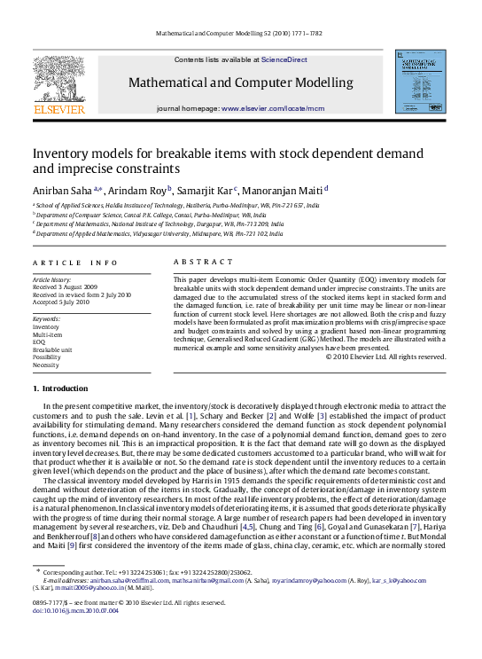 (PDF) Inventory models for breakable items with stock dependent demand ...