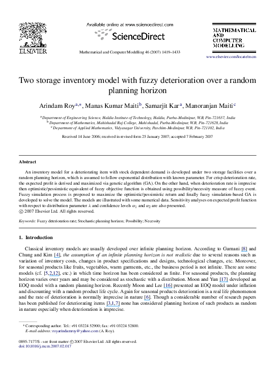 (PDF) Two storage inventory model with fuzzy deterioration over a ...