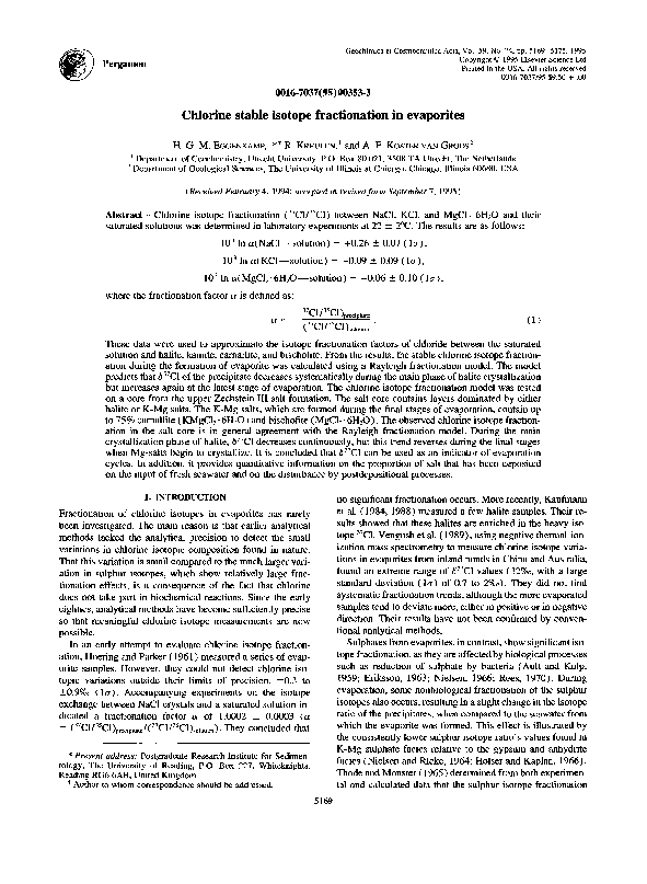 (PDF) Chlorine stable isotope fractionation in evaporites Hans Eggenkamp Academia.edu