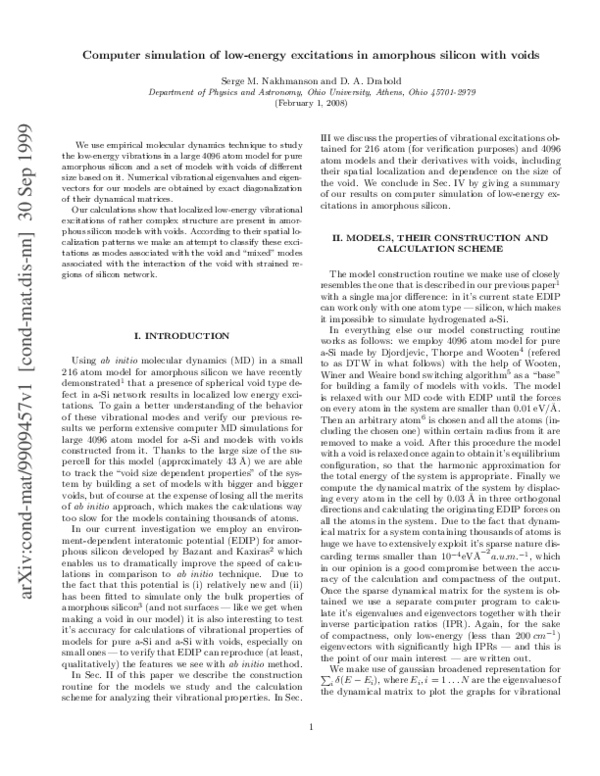 (PDF) Computer simulation of low-energy excitations in amorphous ...