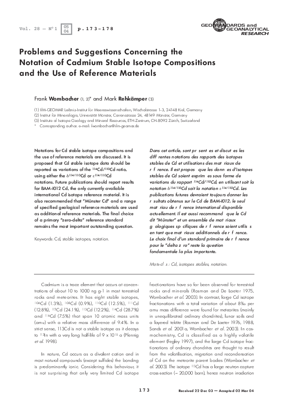 (PDF) Problems and Suggestions Concerning the Notation of Cadmium ...