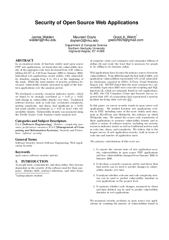 (PDF) Security of open source web applications