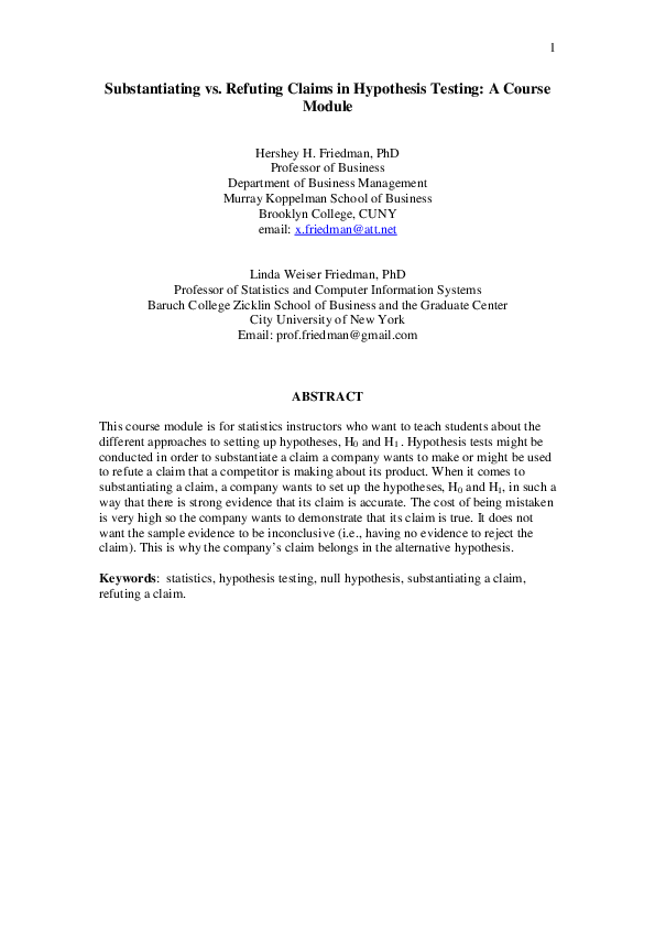 (PDF) Substantiating vs. Refuting Claims in Hypothesis Testing: A ...