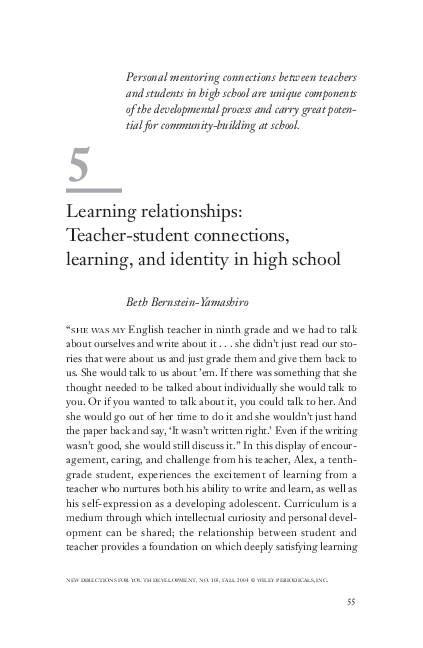 (PDF) Learning relationships teacher-student connections, learning, and ...