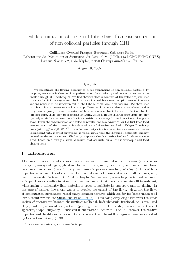 (PDF) Local determination of the constitutive law of a dense suspension