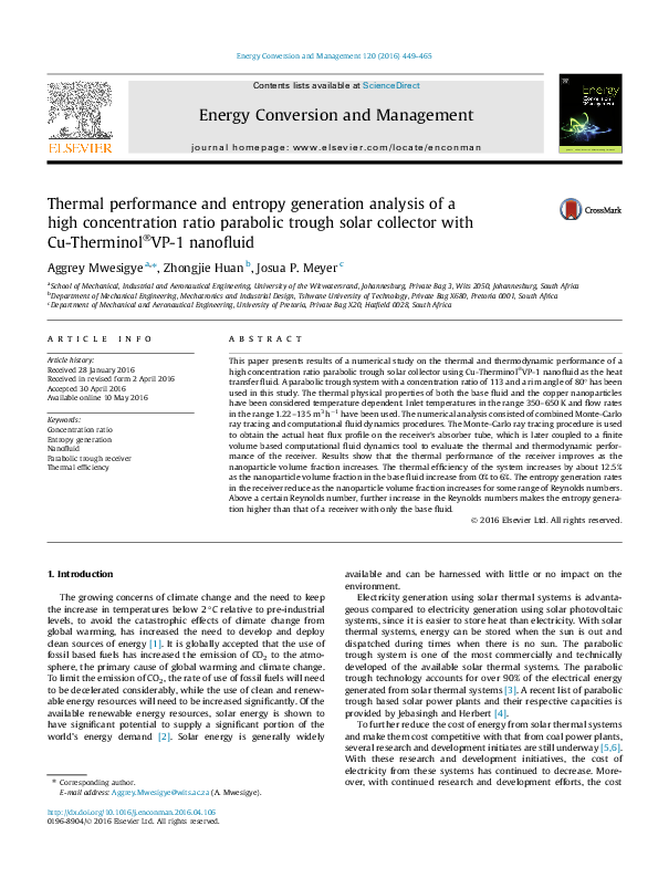 (PDF) Thermal performance and entropy generation analysis of a high ...