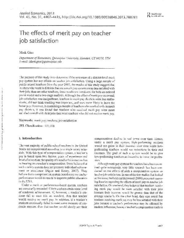 (PDF) The effects of merit pay on teacher job satisfaction Mark Gius