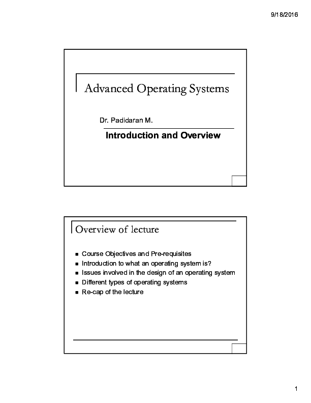 (PDF) Advanced Operating Systems Introduction and Overview