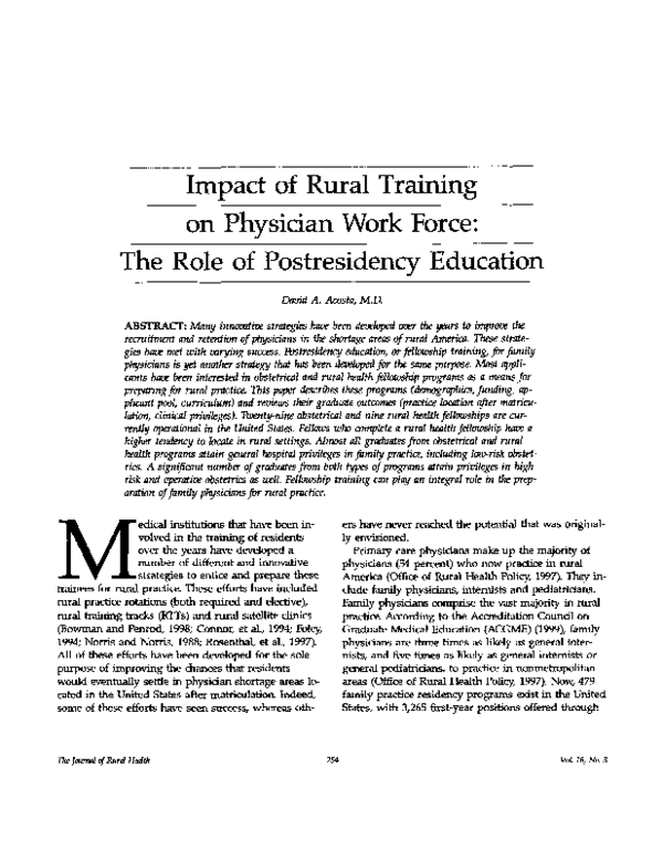 (PDF) Impact of Rural Training on Physician Work Force: The Role of ...