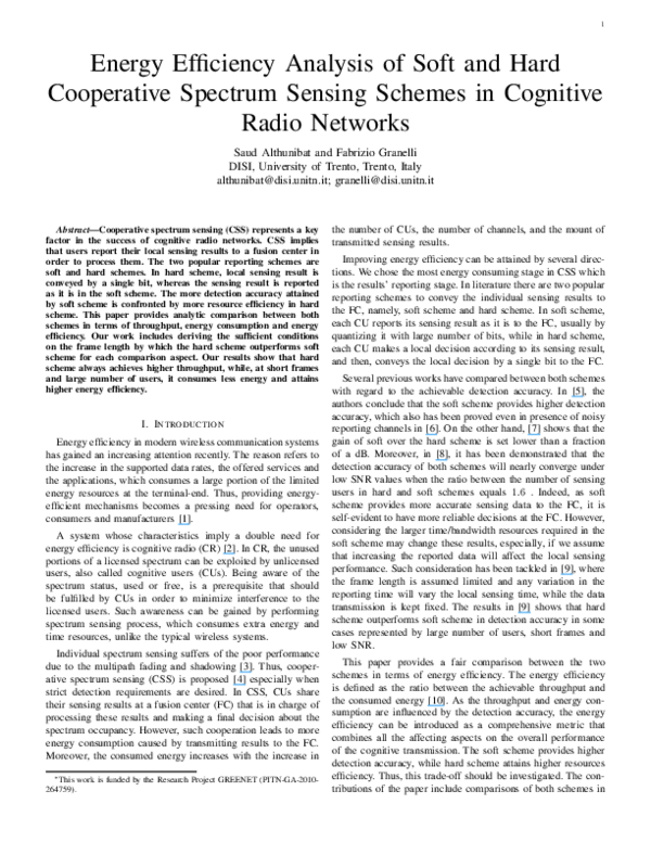 (PDF) Energy Efficiency Analysis of Soft and Hard Cooperative Spectrum ...