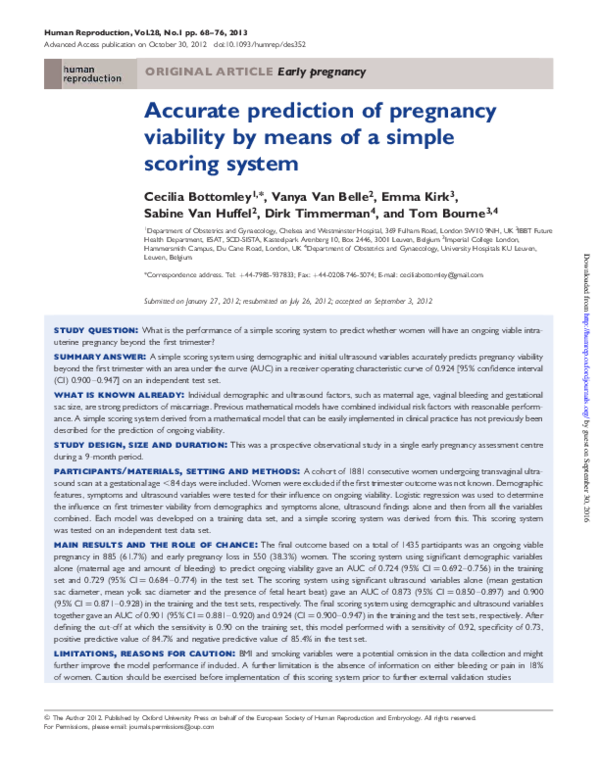 (PDF) Accurate prediction of pregnancy viability by means of a simple