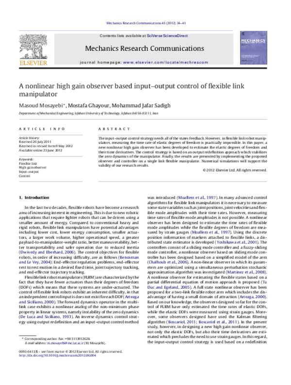 (PDF) A nonlinear high gain observer based input–output control of ...