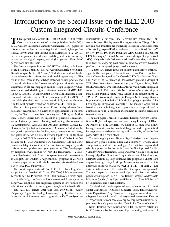 (PDF) Introduction to the Special Issue on the IEEE 2006 Custom ...