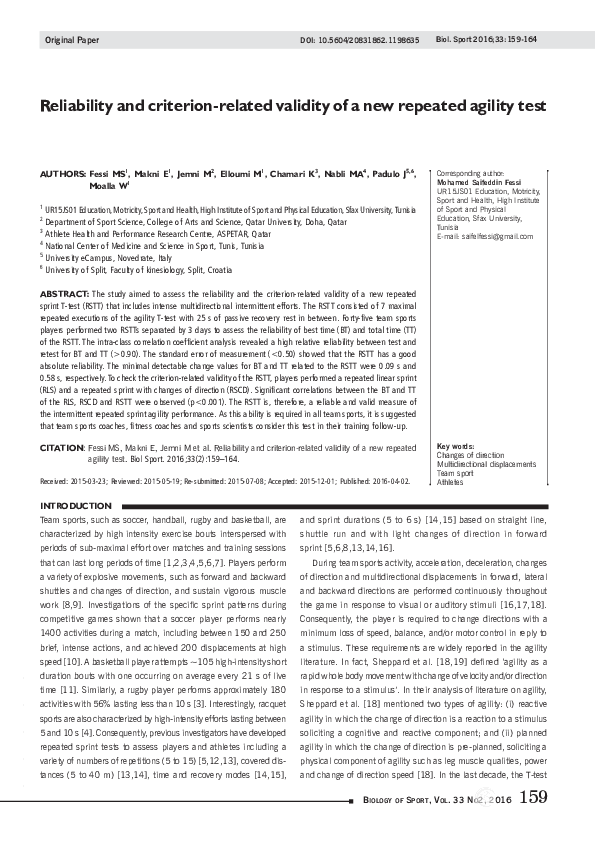 (PDF) Nabli 2016 BS Reliability and criterion related validity of a new ...