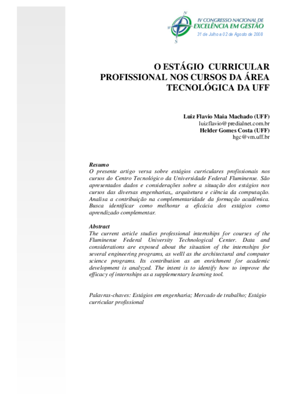  PDF O EST GIO CURRICULAR PROFISSIONAL NOS CURSOS DA REA TECNOL GICA 