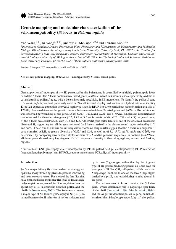 (PDF) Genetic mapping and molecular characterization of the self ...