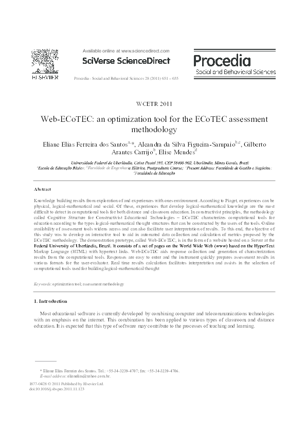 Pdf Web Ecotec An Optimization Tool For The Ecotec Assessment Methodology Elise Mendes Academia Edu