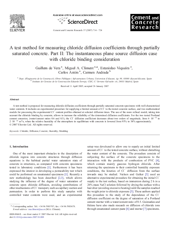 (PDF) A test method for measuring chloride diffusion coefficients ...