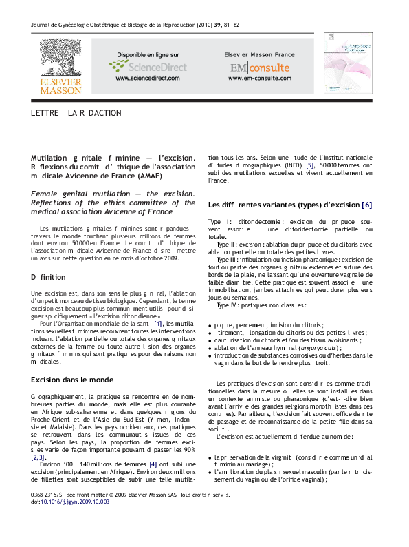 (PDF) Mutilation génitale féminine – l’excision. Réflexions du comité d ...