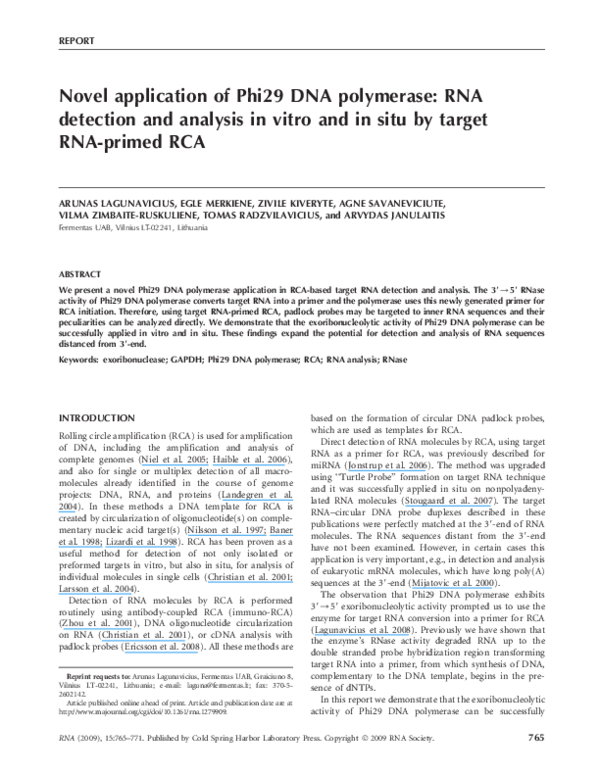 (PDF) Novel application of Phi29 DNA polymerase: RNA detection and ...