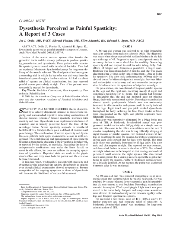 (PDF) Dysesthesia perceived as painful spasticity A report of 3 cases