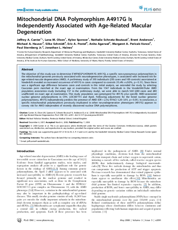 (PDF) Mitochondrial DNA Polymorphism A4917G Is Independently Associated ...